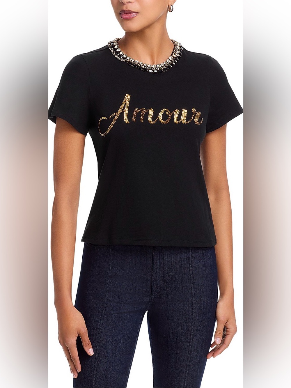 Cinq a Sept Amour Embellished Top in Black/Gold